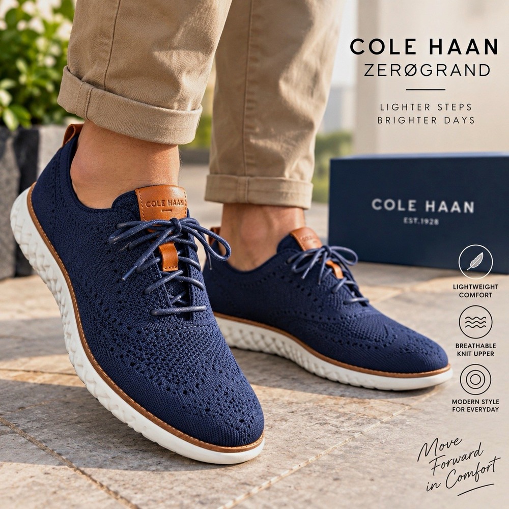 Cole Haan ZERØGRAND Blue Knit Lace-Up Mens Sneakers C27569 US 9 M EU 42